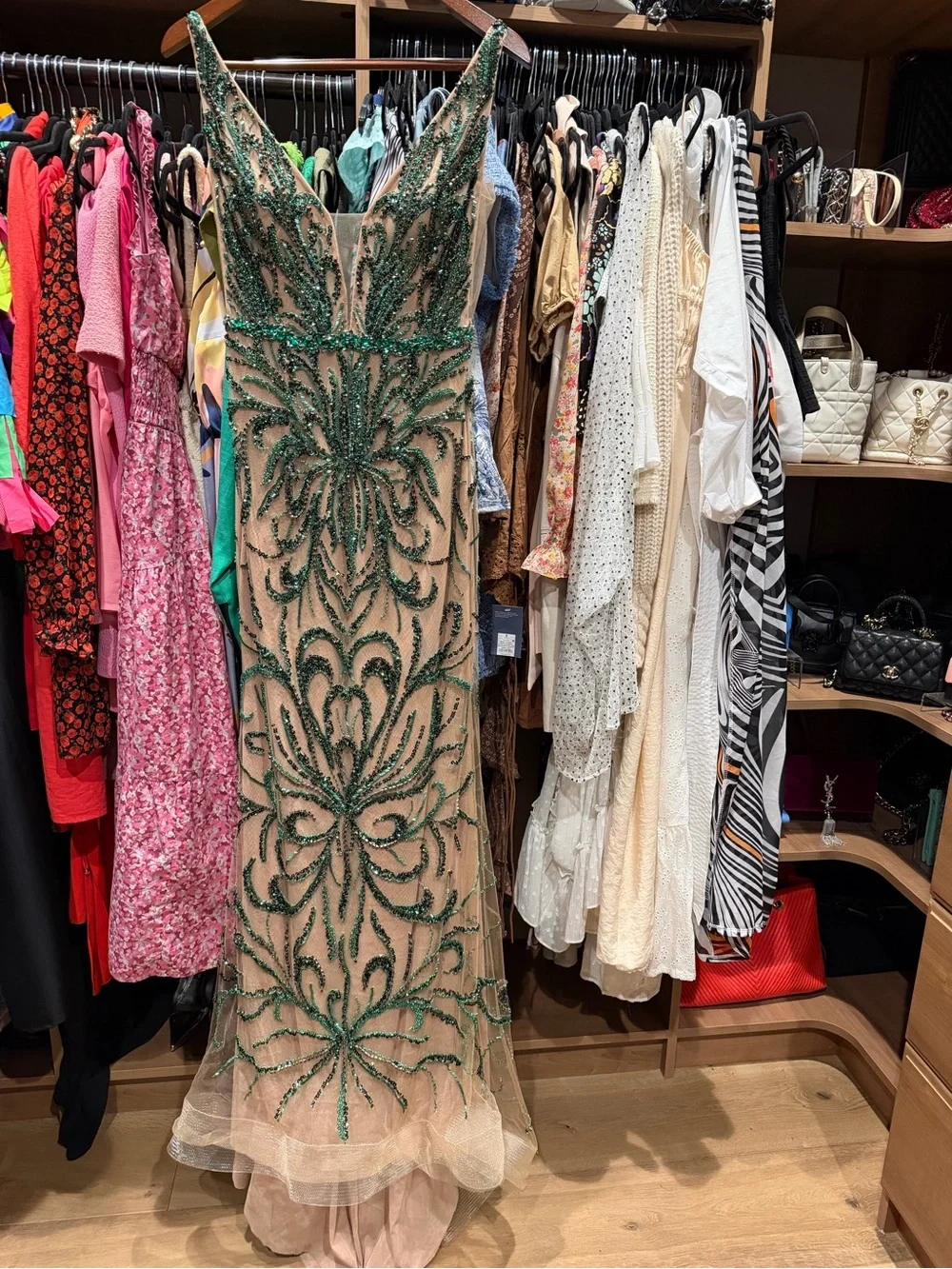 Jovani 60289 Emerald Beaded Nude Illusion Couture Gown Dress Size 10 - Picture 5 of 16
